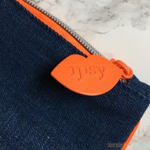 Denim and Orange Ipsy Clutch/ Makeup Bag
